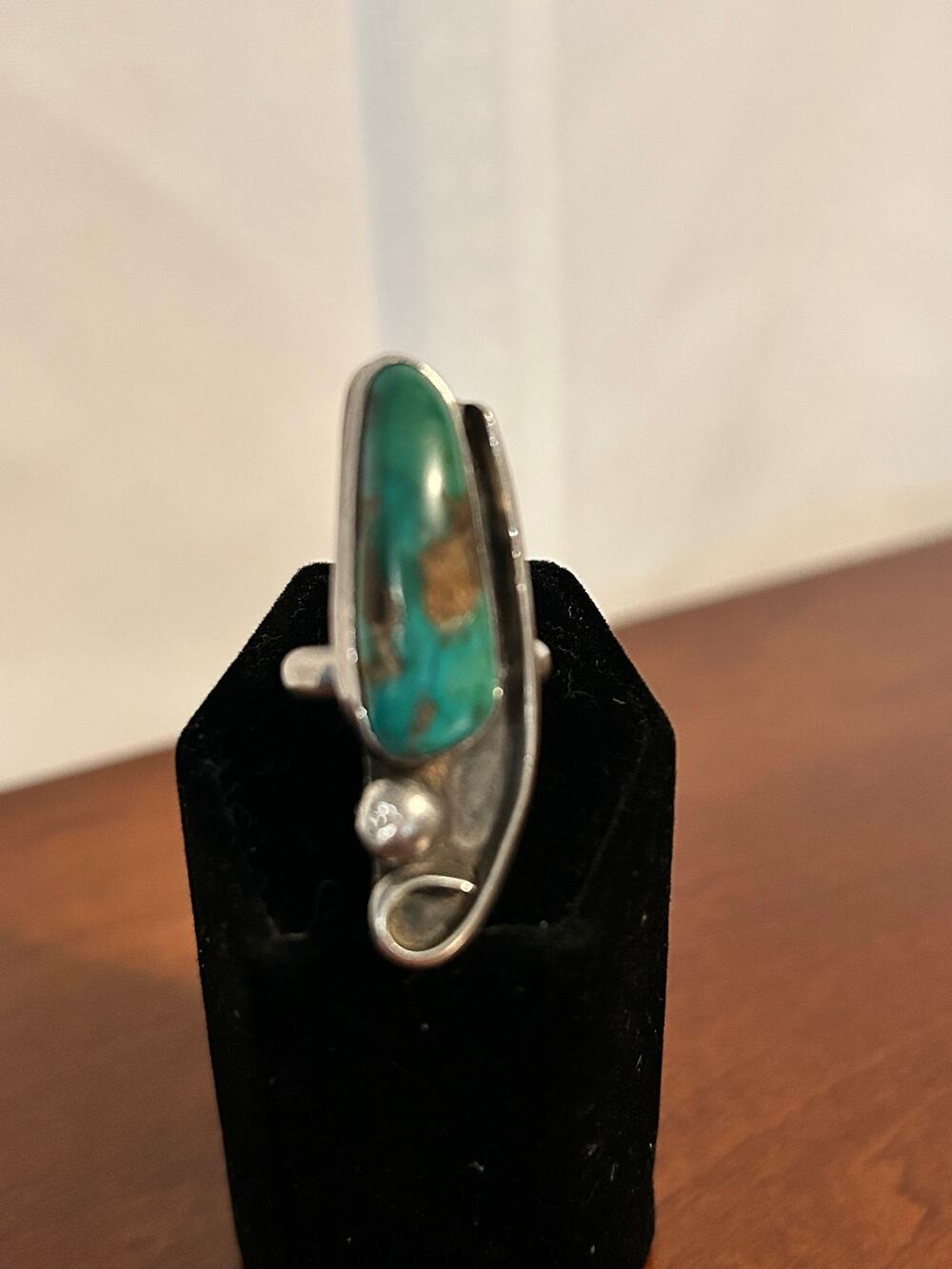 Vintage S W Southwestern Real Turquoise Ring Size 5.75 Silver Tone Bezel Set